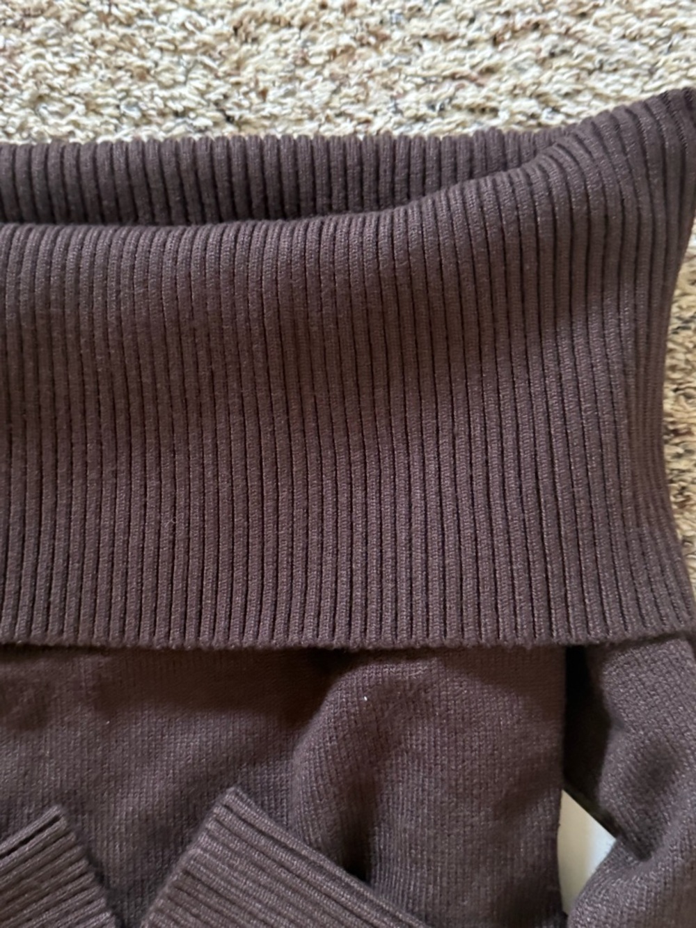 Off-Shoulder Ribbed Knit Sweater - Brown - Picture 3 of 6